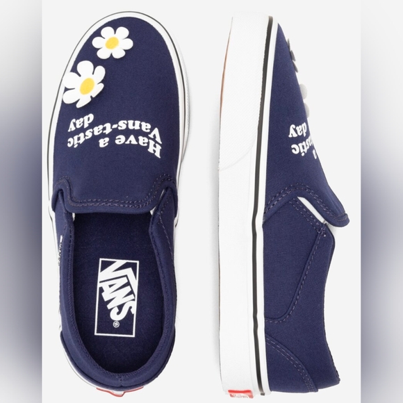 Vans Asher Slip-on Flowers Eclipse Navy Sneakers Size 7.5 Like New MSRP $75 - Picture 3 of 9